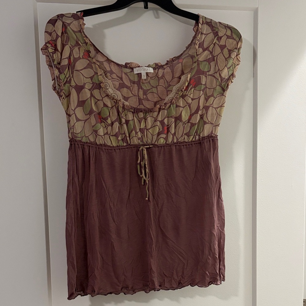 Kookai Leaf Patterned Cap Sleeve Blouse